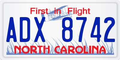 NC license plate ADX8742