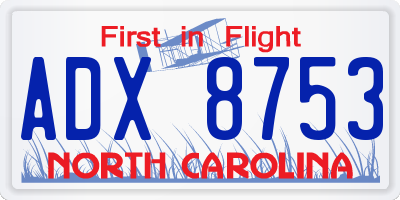 NC license plate ADX8753