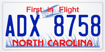 NC license plate ADX8758