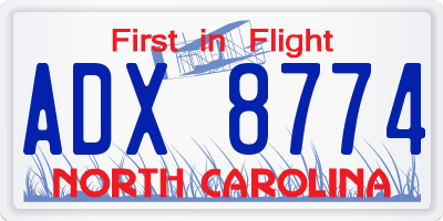 NC license plate ADX8774