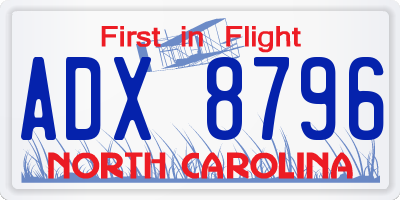 NC license plate ADX8796