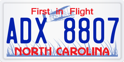 NC license plate ADX8807