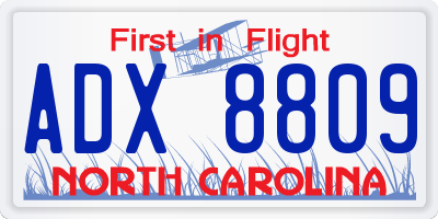 NC license plate ADX8809