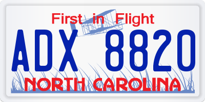 NC license plate ADX8820