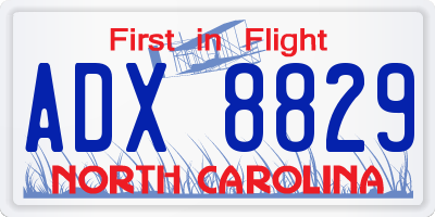 NC license plate ADX8829
