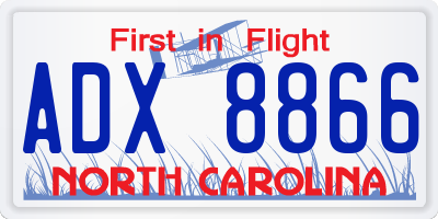 NC license plate ADX8866