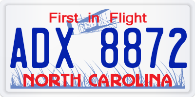 NC license plate ADX8872