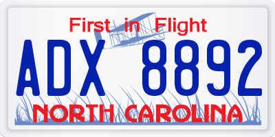 NC license plate ADX8892
