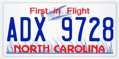 NC license plate ADX9728
