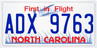 NC license plate ADX9763