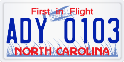 NC license plate ADY0103