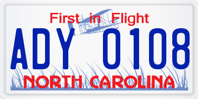 NC license plate ADY0108