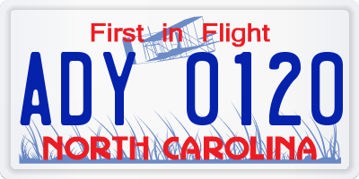 NC license plate ADY0120