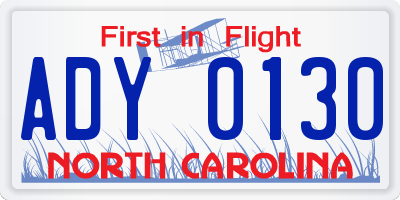 NC license plate ADY0130