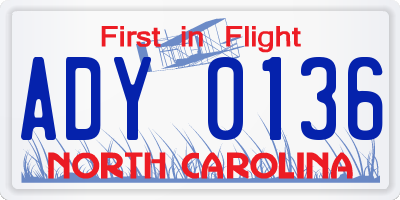NC license plate ADY0136