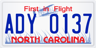 NC license plate ADY0137