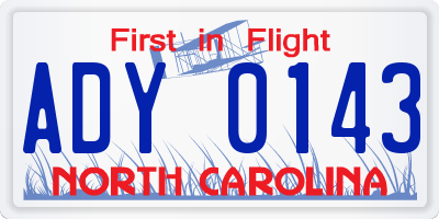 NC license plate ADY0143