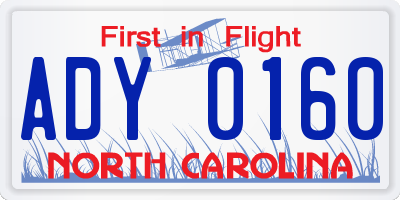 NC license plate ADY0160