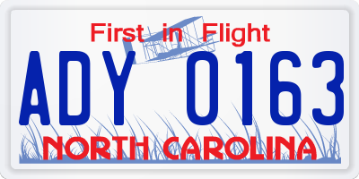 NC license plate ADY0163