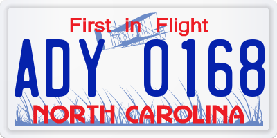 NC license plate ADY0168