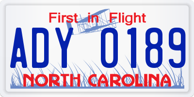 NC license plate ADY0189