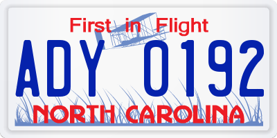 NC license plate ADY0192