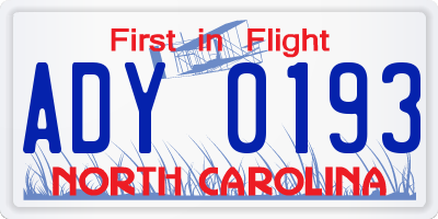 NC license plate ADY0193