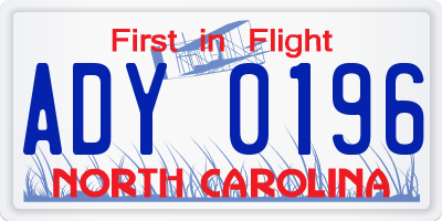 NC license plate ADY0196