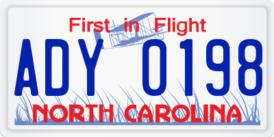 NC license plate ADY0198