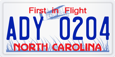 NC license plate ADY0204