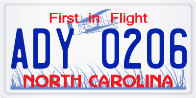 NC license plate ADY0206