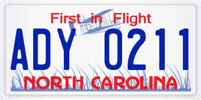 NC license plate ADY0211