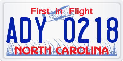 NC license plate ADY0218
