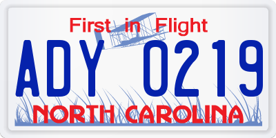 NC license plate ADY0219