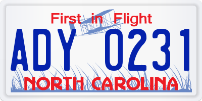 NC license plate ADY0231