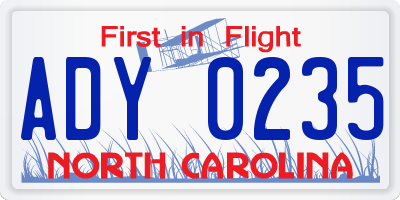 NC license plate ADY0235