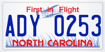 NC license plate ADY0253