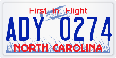 NC license plate ADY0274
