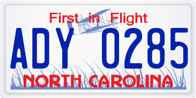 NC license plate ADY0285