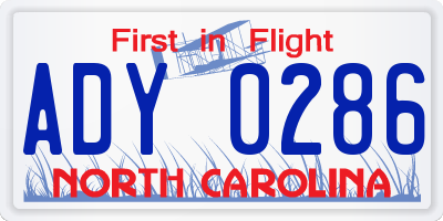 NC license plate ADY0286