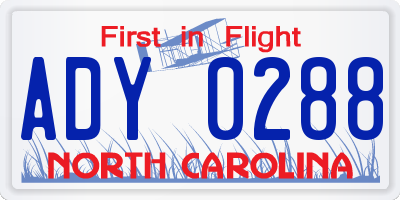 NC license plate ADY0288
