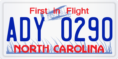 NC license plate ADY0290
