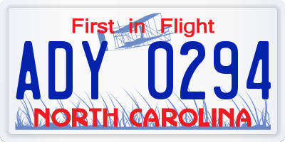 NC license plate ADY0294