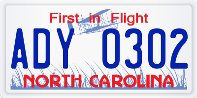 NC license plate ADY0302