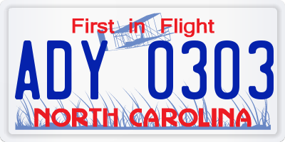 NC license plate ADY0303