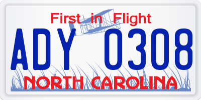 NC license plate ADY0308