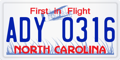 NC license plate ADY0316