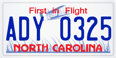 NC license plate ADY0325