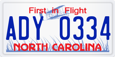 NC license plate ADY0334