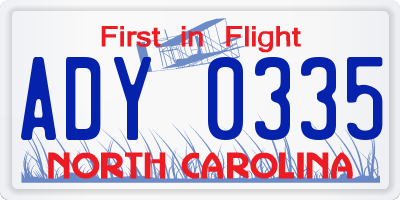 NC license plate ADY0335
